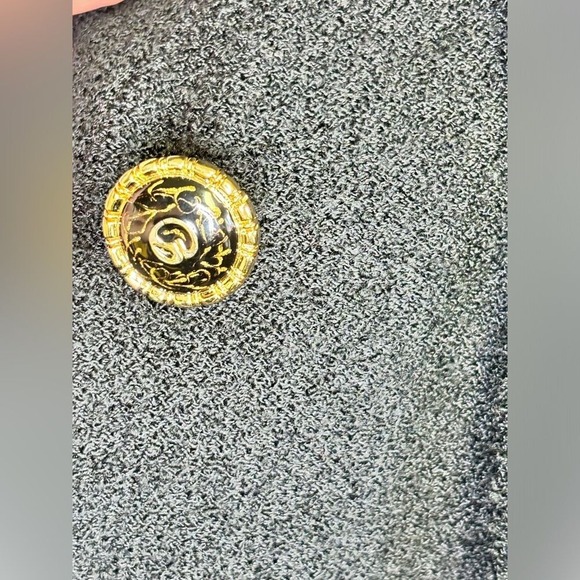 St John Couture Women's Knit Black Textured Blazer Gold Button Elegant Large - Picture 6 of 11